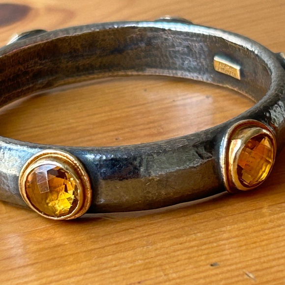 Ara 24K Collection Oxidized Silver and Citrine Bangle Bracelet